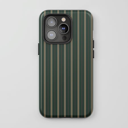 Pinstripe For iPhone Phone Case Classic Elegant Dark Green Gold