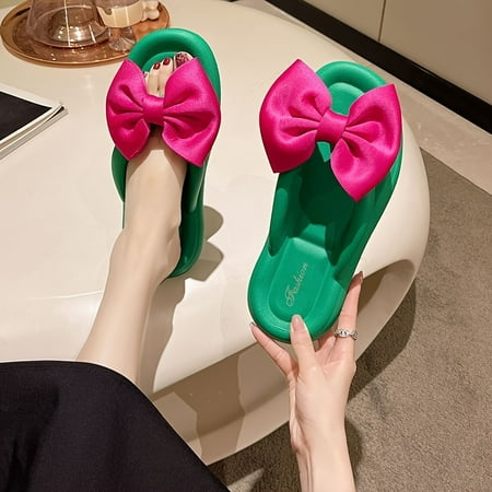 

Women s Bowknot Decor Flip Flops Casual Clip Toe Summer Shoes Lightweight Beach Shoes