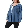 thumbnail image 4 of Agnes Orinda Women's Plus Size Denim Shacket Jacket Color Block Hooded Button Down Long Sleeve Jeans Shirt Jackets with Pockets 2X Blue, 4 of 5