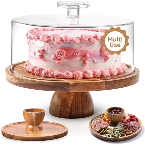 Soporte para tartas HOMESPHERE de madera de acacia con tapa, 30 cm, multifuncional