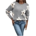thumbnail image 6 of Yokua Women's Floral Pattern Round Neck Long Sleeve Casual Loose Knit Sweater, 6 of 9