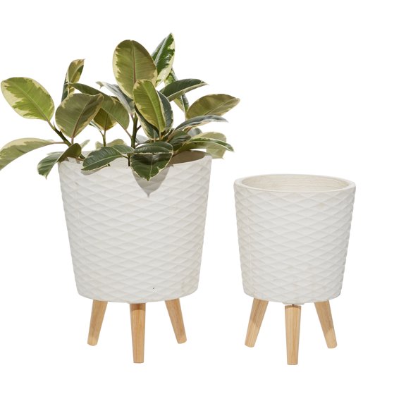 DecMode 14", 16"H Indoor Outdoor White Wood Planter with Wood Legs (2 Count)