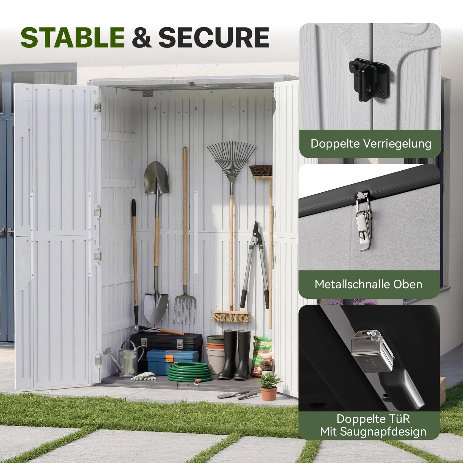 BaPiPro Outdoor Resin Storage Shed, 4.5 x 2.5 FT Lockable Garden Storage Cabinet, Heavy Duty HDPE Plastic Storage Cabinet with Double Doors, Weather Resistant for Patio, Backyard