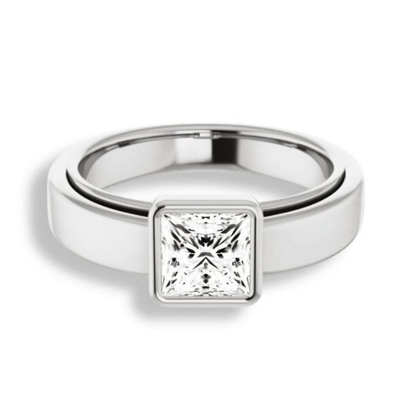 Dash Jewel Princess Cut 1.8 Ct VVS1/D Lab Created Simulated Diamond Ring - 14K White Gold Plated Ring - Bezel Set Handmade Diamond Jewellery For Women's - Mid-Century Solitaire Engagement Ring
