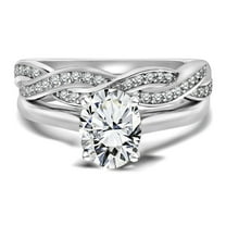 JeenMata Brillant 2.25 Carat Oval Engagement Ring and Infinity Wedding Band Set in 18K White Gold over Silver