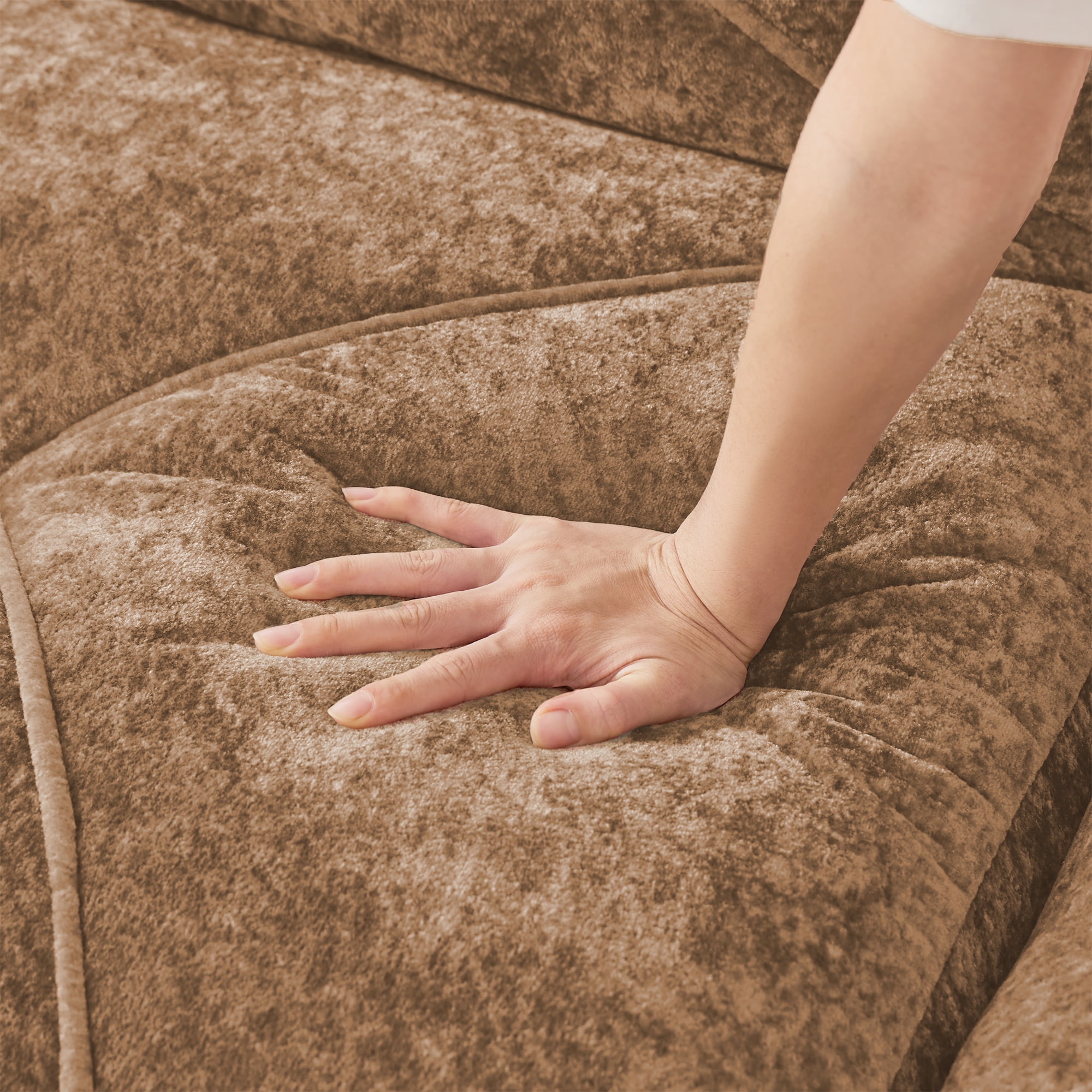 Aukfa Velvet Tufted Modular Sectional Sofa, 80" Boneless Loveseat for Living Room, Brown