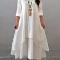thumbnail image 1 of Robe Décontractée Grande Taille pour Femmes avec Boutons Décoratifs Manches Longues Froncée Col en V Robe Maxi Superposée, 1 of 6