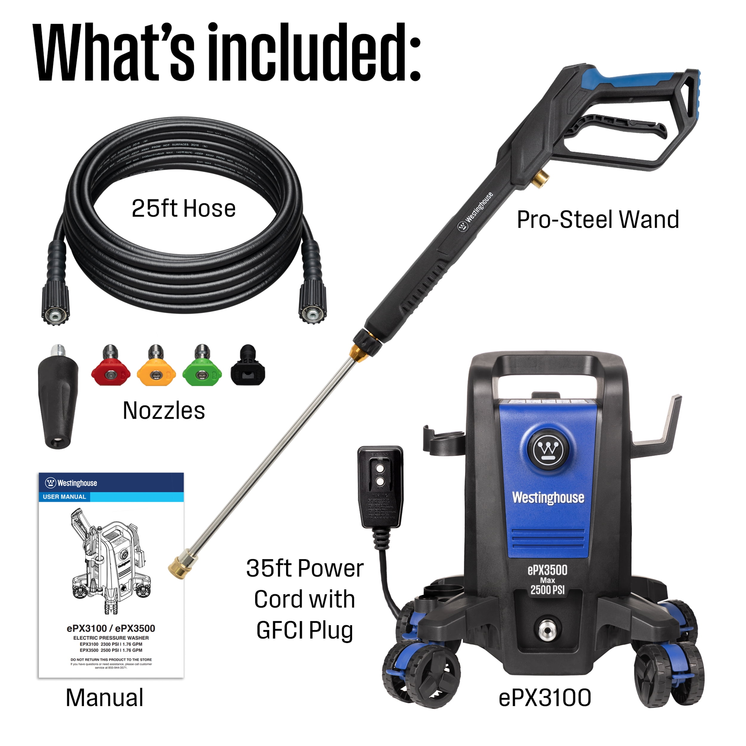 Westinghouse 2500 Max PSI 1.76 Max GPM Electric Powered Pressure Washer with Anti-Tipping Technology and 5 Quick Connect Tips