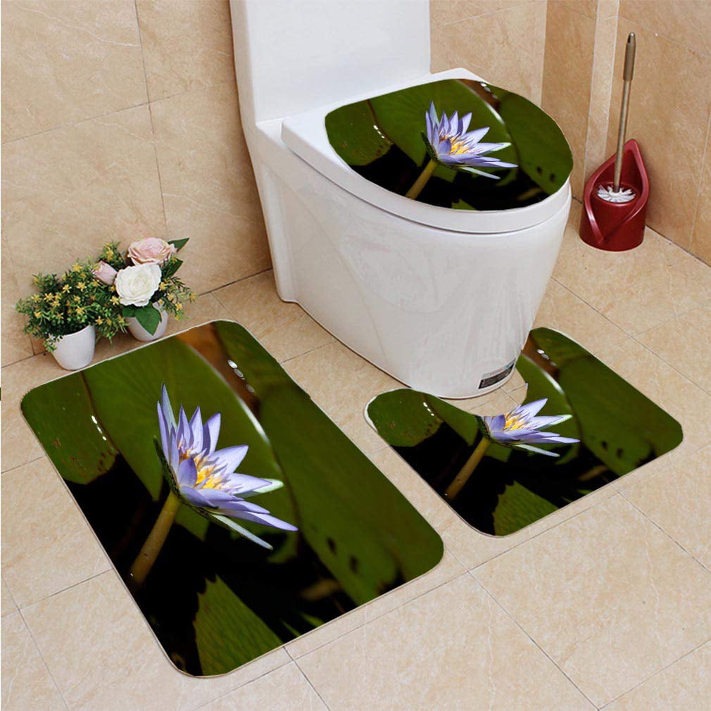Frog and Lotus Shower Curtain Toilet Cover Rug Bath Mat Contour Rug Set