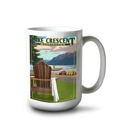 

15 fl oz Ceramic Mug Lake Crescent and Adirondack Chairs Washington Dishwasher & Microwave Safe