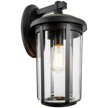 Kira Home Mercer 17" Large Modern Farmhouse Weather Resistant Outdoor Wall Sconce   Clear Glass Shade   Black Finish