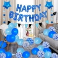 thumbnail image 4 of Succris 75TH Blue Theme for 75 Years Old Birthday Party Supplies Blue Happy Birthday Banner Blue Circle Dots Garland Paper Hanging Triangle Flag Banner Confetti balloons Number 75 Blue, 4 of 6