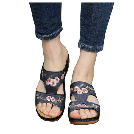 

Pntutb Womens Sandals Clearance Ladies Clearance Casual Fashion All-Match Wedge Heel Flower Shoes
