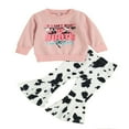 thumbnail image 1 of POINTERTECK Toddler Western Baby Girl Clothes Bell Bottom Outfits Long Sleeve Letter Print Sweatshirt + Flared Pants Fall Outfit, 1 of 7
