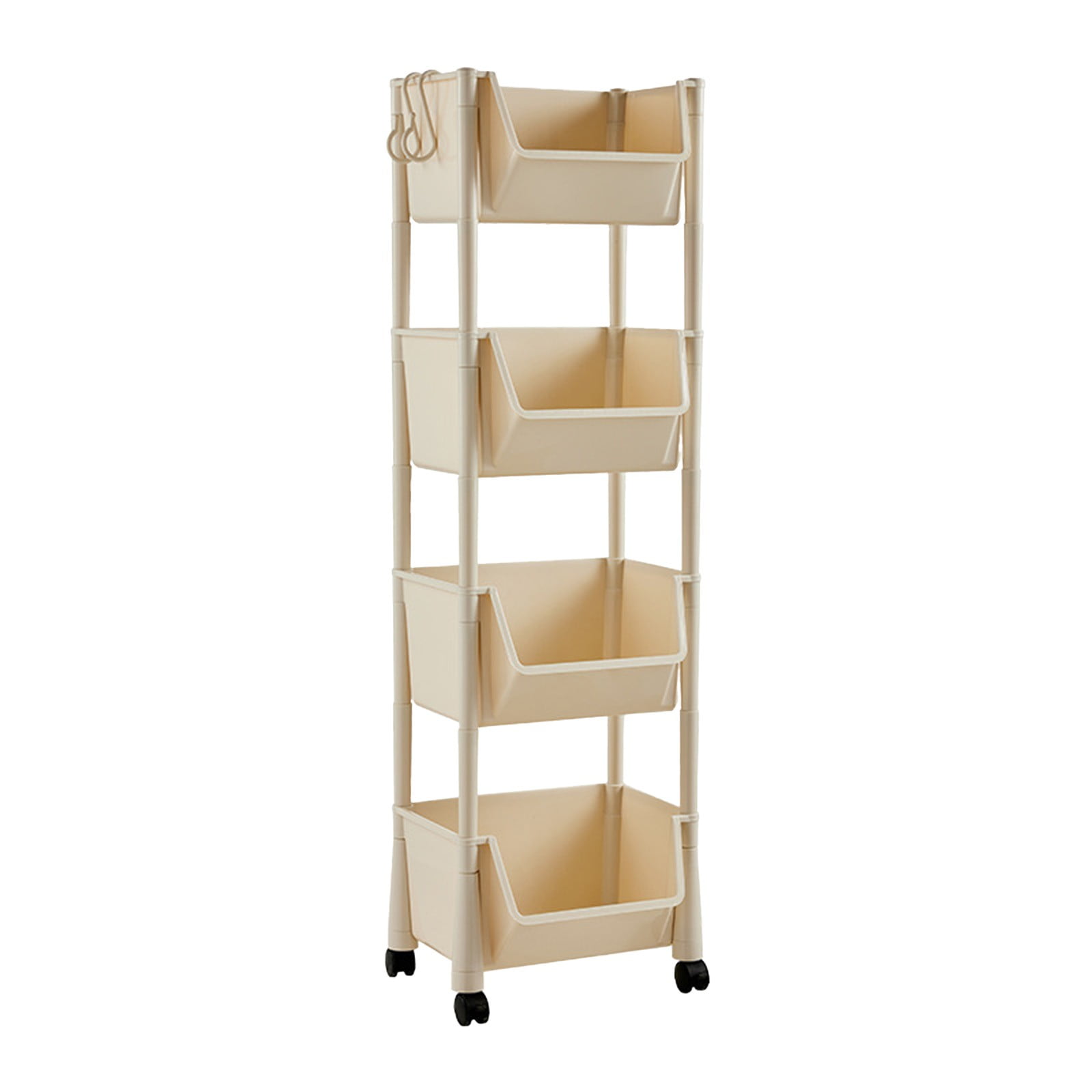 4 Tier Rolling Cart with Wheels, Storage Craft Art Trolley Organizer Serving, Easy Assembly, for Office, Living Room, Kitchen, White