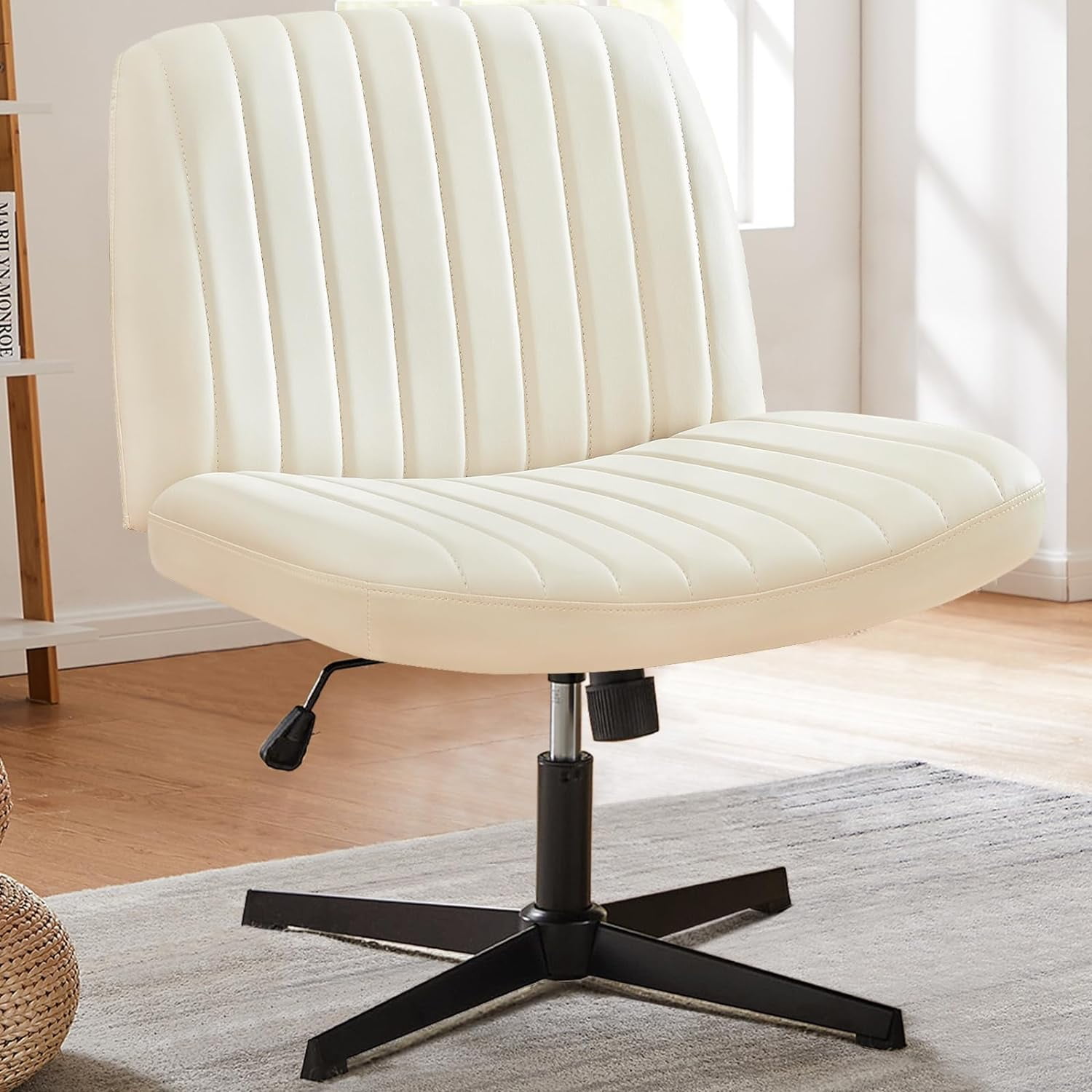 Simenmax Home Office Desk Chair, Mid-Century Inspired Adjustable Swivel Comfy Upholstered,Beige