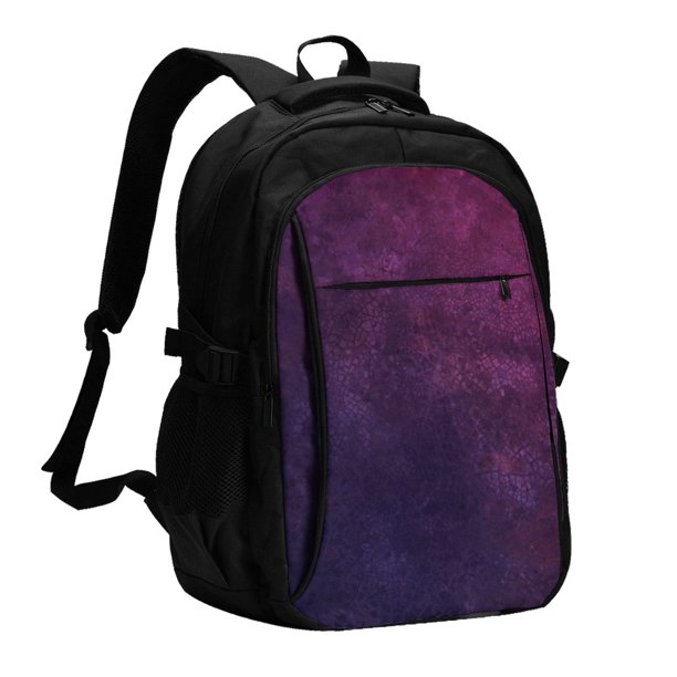 Balery Black Dark Blue Purple Mochila con carga USB para hombre y mujer - Mochila impermeable y antirrobo para portátil con puerto USB para viajes, trabajo, estudios y universidad