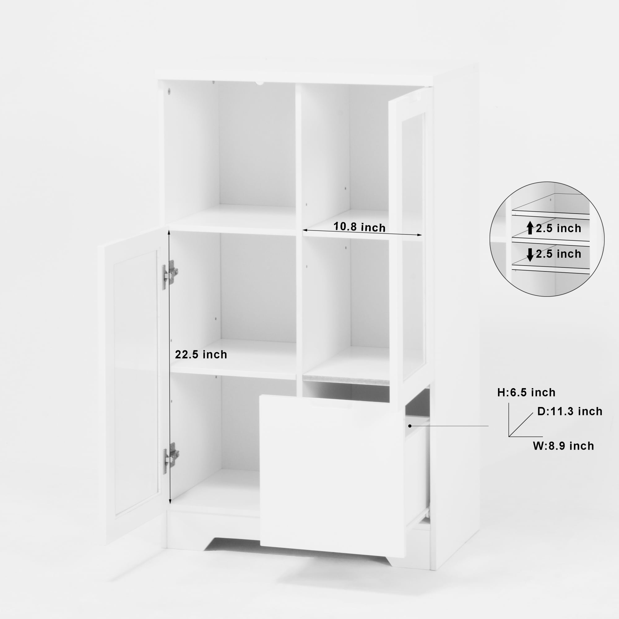 Leumius Sideboard Cabinet with Storage,Buffet Cabinet with Glass Doors & Drawer,Open Storage Cabinet for Living room,White