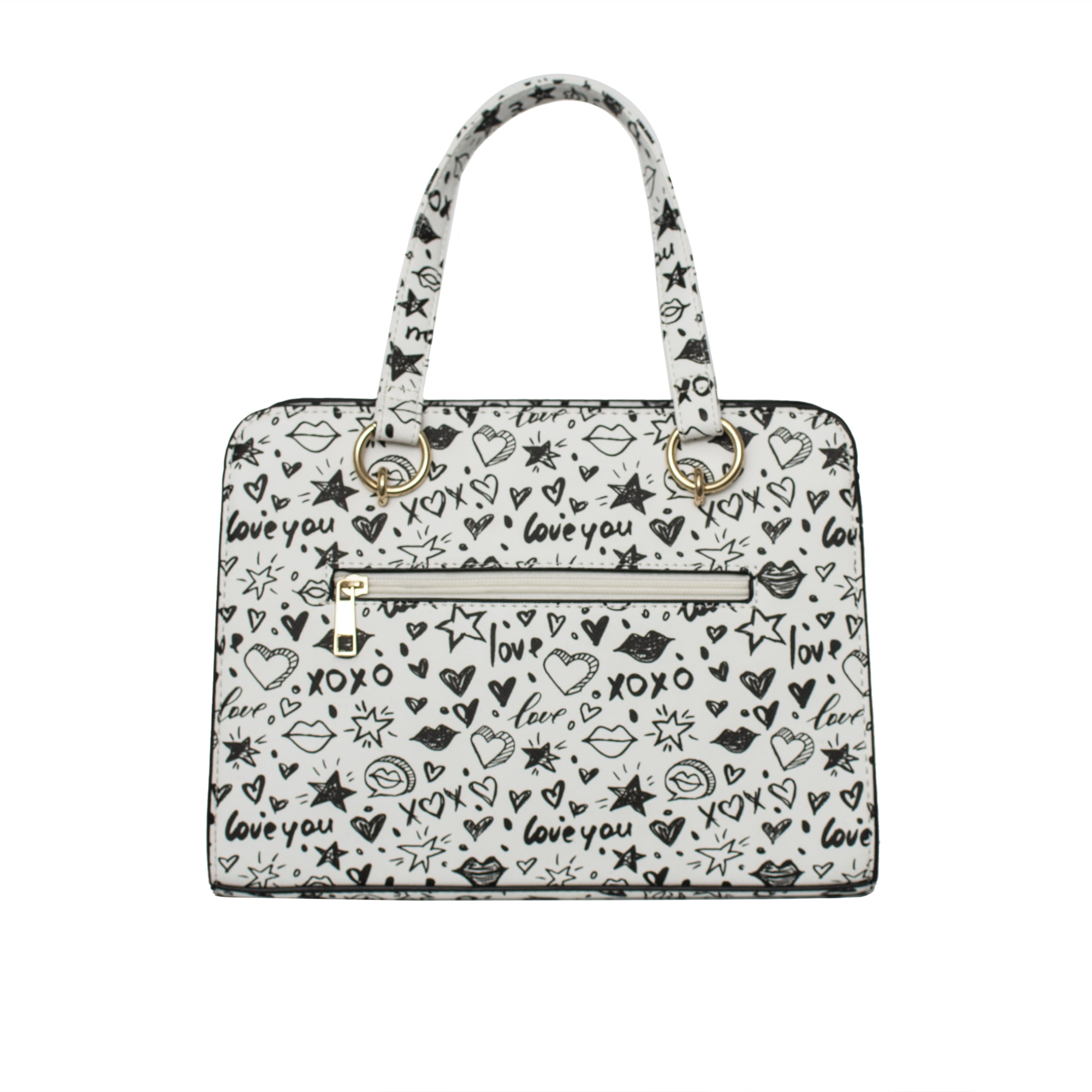 XOXO Women's Vegan Leather Large White Graffeti Print Everyday Satchel