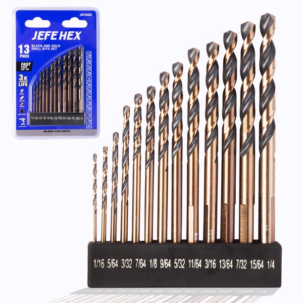 JEFE HEX 13 PCS High Speed Steel with 3Flat Shanks, Black & Gold