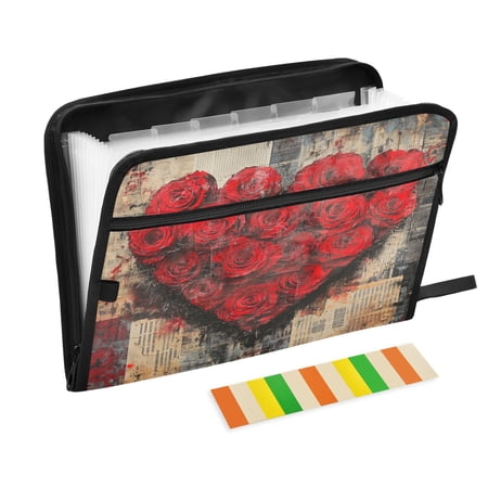 DIXRUYEE Organ Folders Expanding Folder with Color Label 13 Pocket Roses Of Love Printed