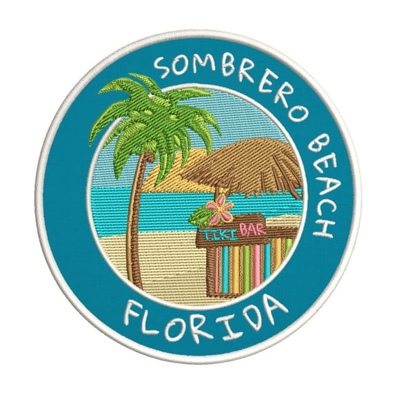 Happy Hour! Sombrero Beach, Florida 3.5 Inch Iron Or Sew On Embroidered Fabric Badge Patch Ocean Beach, Salt Life Iconic Series