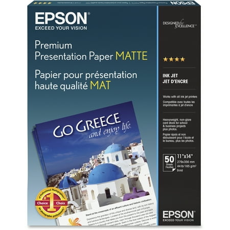 Epson Premium Presentation Paper - Epson, EPSS041468, Premium Matte Borderless Presentation Paper, 50 / Pack, White