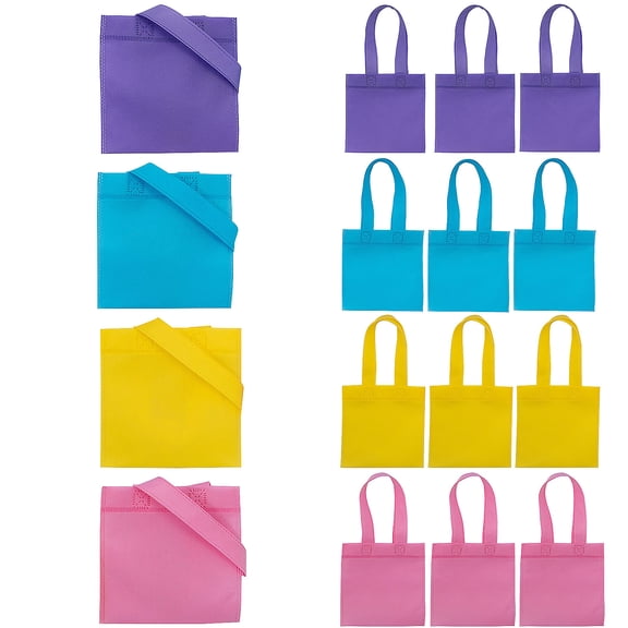 Fun Express 6" x 6" Mini Nonwoven Pastel Pink, Yellow, Aqua & Purple Tote Bags - 12 Pieces