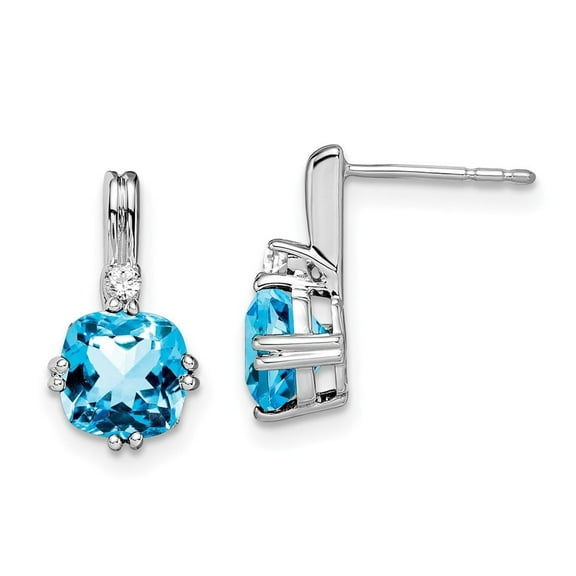 Auriga Fine Jewelry 10K White Gold Cushion Blue Topaz and Diamond Stud Earrings for Women