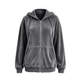 thumbnail image 7 of Oversized Sweatshirt Jacket Women Velvet Zip Up Hooded Sweatshrit Jacket Fall Winter Long Sleeve Hoodies with Pockets Gray 2XL, 7 of 7