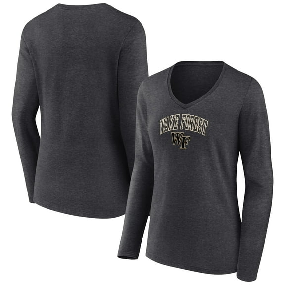 Women's Heather Charcoal Wake Forest Demon Deacons Campus Long Sleeve V-Neck T-Shirt
