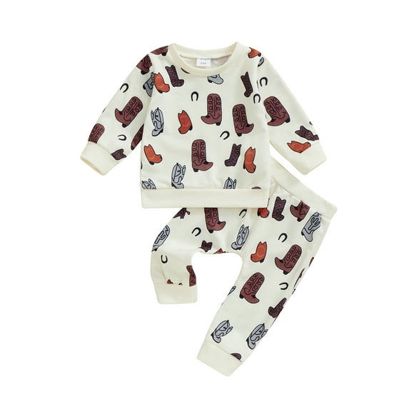 Gupgi Western Toddler Boy Clothes Cowboy Country Outfit Baby Sweatshirt Boots Print Pants