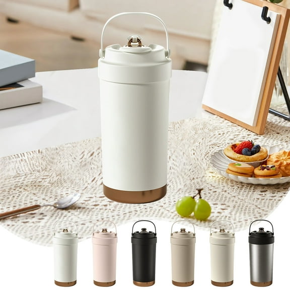 OEFNTAC 500ml Ceramic Liner Travel Tumbler with Straw and Handle Double Wall Insulated Coffee Cup for Hot Cold Beverages