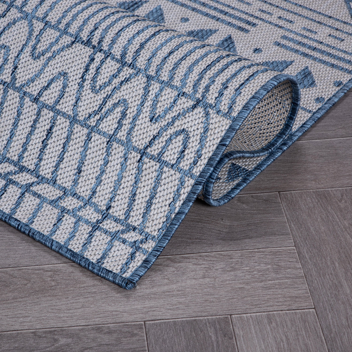 World Rug Gallery Contemporary Geometric Bohemian Textured Flat Weave Indoor/Outdoor Area Rug - BLUE 2'x7'