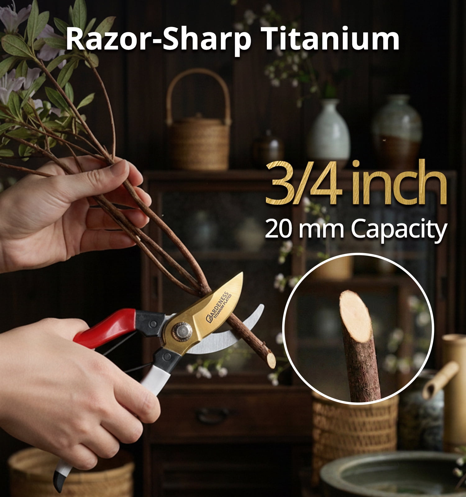 Gardeness Titanium Plating Japanese Pruning Shears, Professional Bypass Heavy Duty Garden Pruner Secateurs – Lightweight Easy Grip Branch Clippers Hand Pruners for Gardening, Trimming, Harvesting.