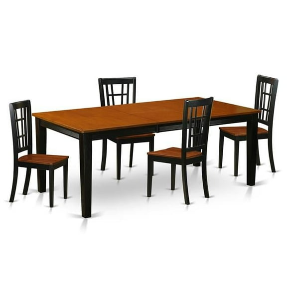 Wood Seat Dining Set - Table with 4 Wooden Chairs, Black & Cherry - 5 Piece