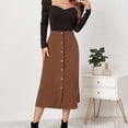 thumbnail image 1 of Falda De Invierno, Falda Larga Ajustada De Tela De Poliéster Con Botones Lavables A Máquina Para Fiestas ANGGREK Marrón L, 1 of 8