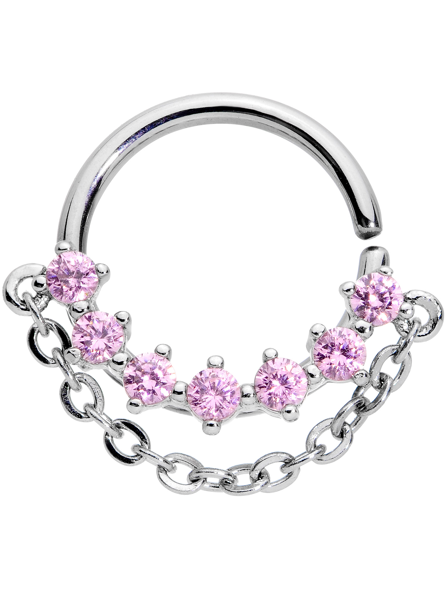 Body Candy Women 16G Steel Pink Accent Septum Ring Nose Hoop Ring