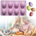 thumbnail image 2 of 1 Pack 3D Easter Egg Silicone Molds,8 Cavity Egg Shape Non-stick Baking Molds Tray DIY Baking Tool for Easter Chocolate Cake Dessert Muffin Mousse Pastry Handmade Soap Crayons,Purple,9.8x5.8 Inch, 2 of 7