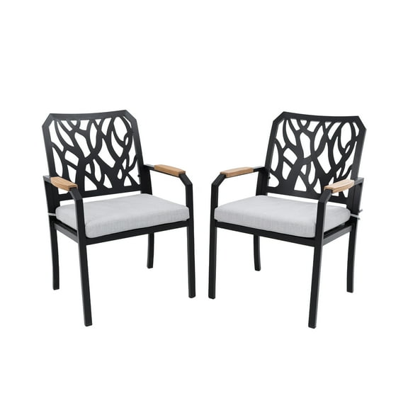 Aluminum Dining Chairs 2PCS with Sunbrella Cushions & Wood Armrests