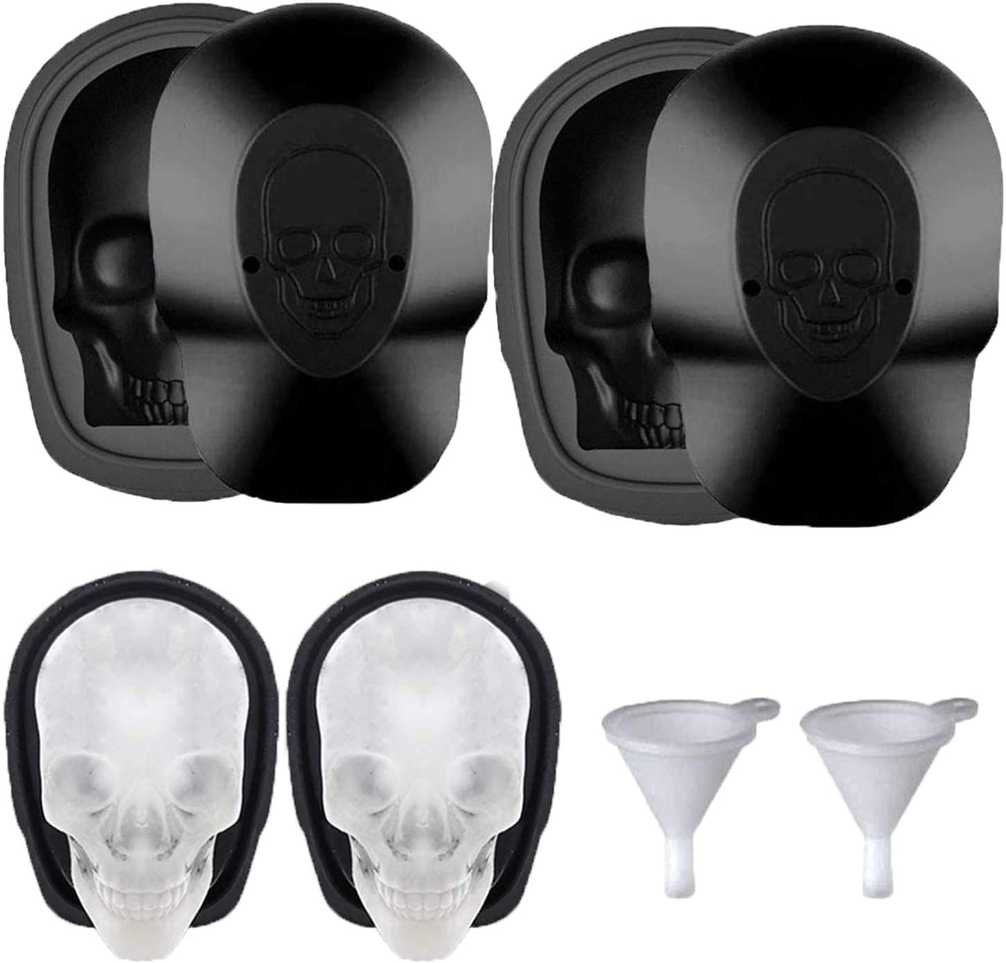 2 Pack 3D Skull Ice Cube Tray Maker Bar Party Mold Silicone Chocolate Whiskey 