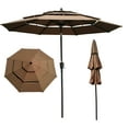 thumbnail image 3 of 9Ft 3-Tiers Wind Vent Heavy-Duty Round Outdoor Market Patio Umbrella w/Steel Pole, Push Button Tilt, Easy Crank Lift - Chocolate, 3 of 6