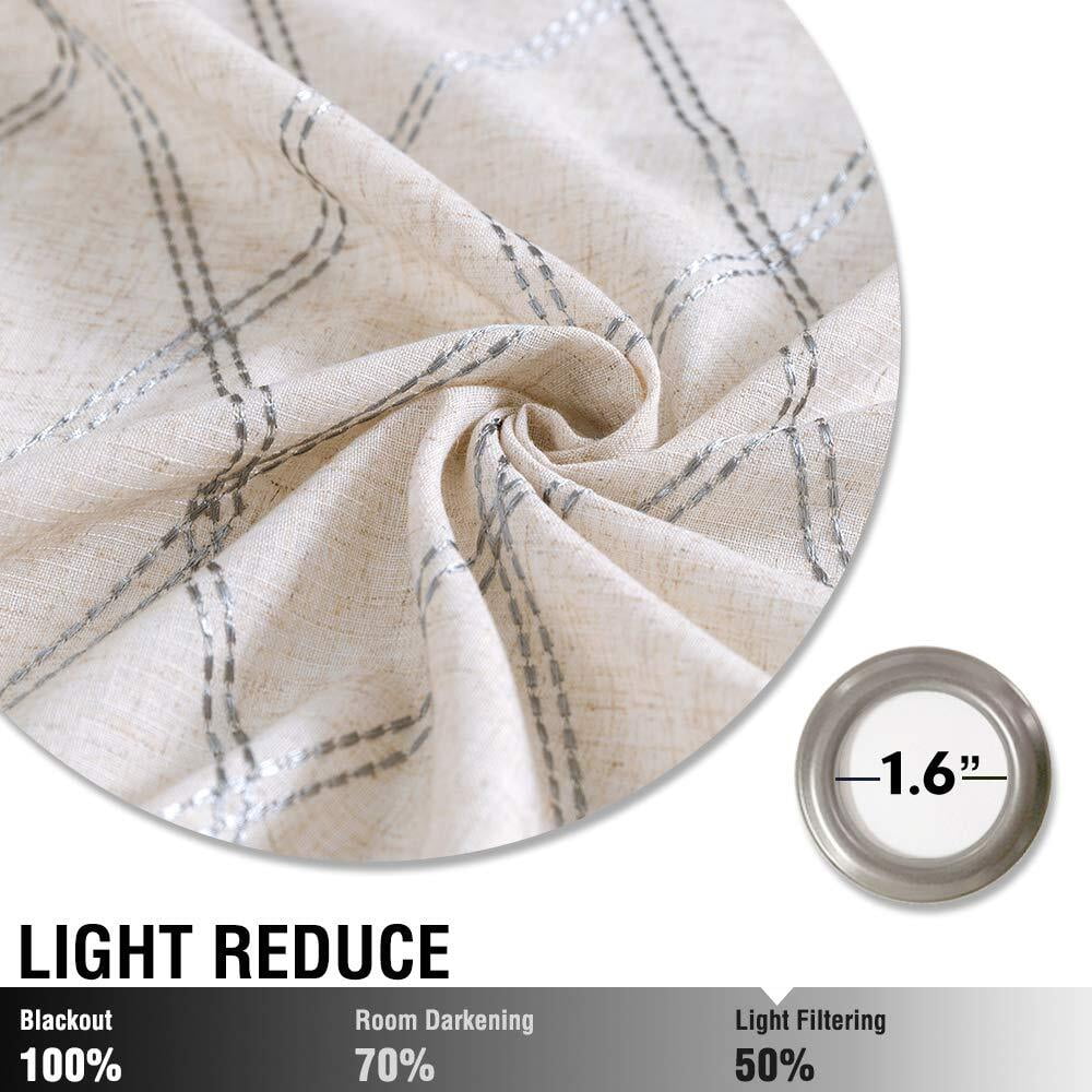 Curtainking Linen Curtains for Living Room 63 inch Farmhouse Diamond Embroidered Flax Window Drapes Light Filtering Grommet Curtains 2 Panels Grey
