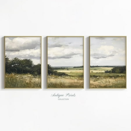 UNFFRAMED Landscape 3 Pieces Vintage Wall Art, Neutral Country Set Split Posters, Countryside, Rustic Farmhouse Decor Set 3 Prints 8x12