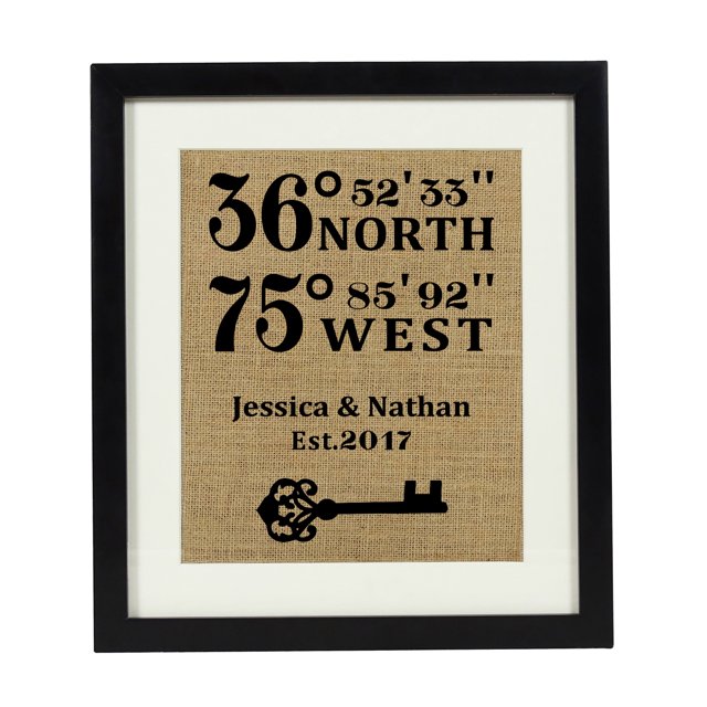 Darling Souvenir Coordinates Address First Home Burlap Print Wall Decor Personalized Housewarming Gift-Burlap Print Only(8 x 10 Inches)
