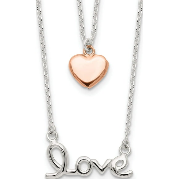Sterling Silver Rose-Tone Love And Heart 18In Necklace (18 X 1.32) Made In India qg4375-18