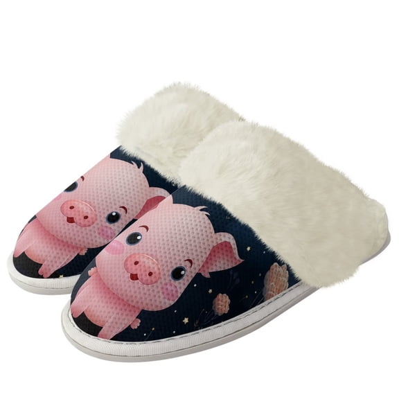 chaqlin Pig Slippers for Women Size 5 Womens Cute Fuzzy Slippers Winter House Shoes Outdoor Indoor Comfy Plush Warm Slip-on Slippers