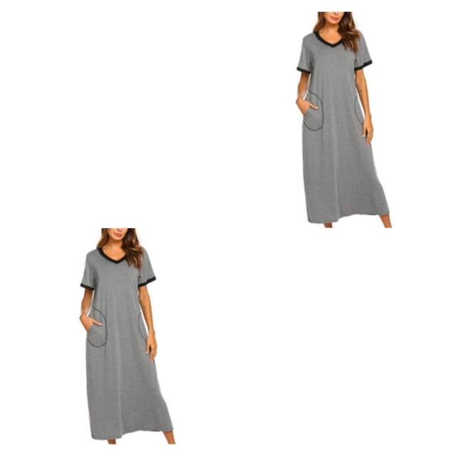 Sonducket Camisones de algodón de ajuste cómodo para mujer - Para una buena noche de sueño Material de alta Diseño favorecedor Ropa de dormir Gris-plata L 2Conjunto