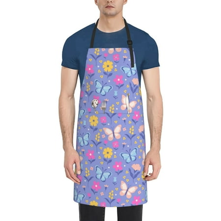 

Lukts Butterflies And Flowers Pattern Kitchen Cooking Aprons Adjustable Bib Soft Chef Apron with 2 Pockets for Men Women