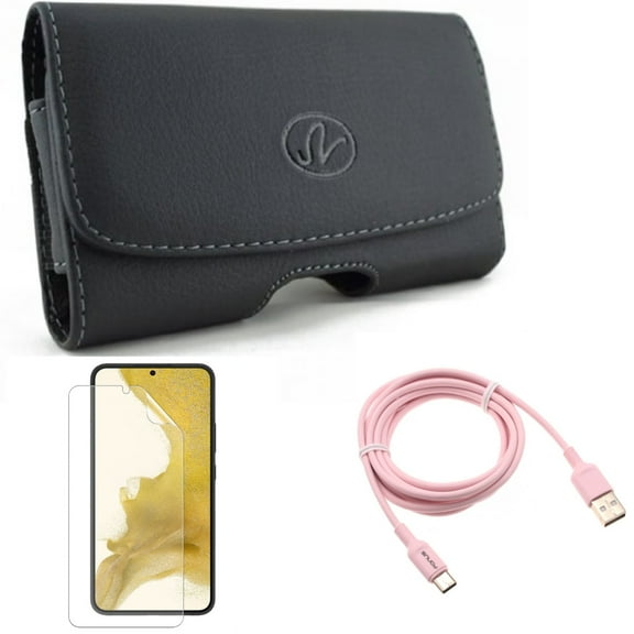 For Samsung Galaxy S21 (6.2") - Charger Cord Pink 6ft USB-C Cable   Swivel Leather Case Belt Clip   Anti-Glare TPU Film Matte Screen Protector